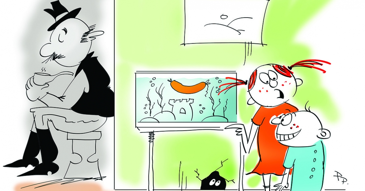 Mikor Pista rajzol, mindig Csürkét majszol.