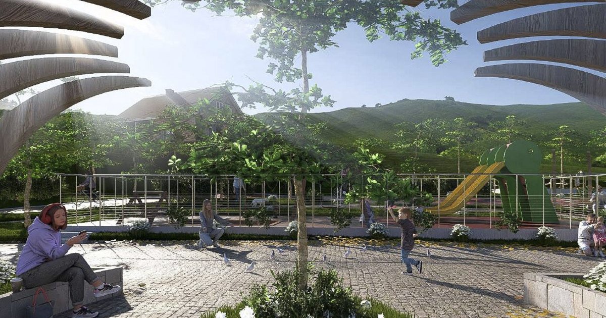 Virágházból sétány és játszótér